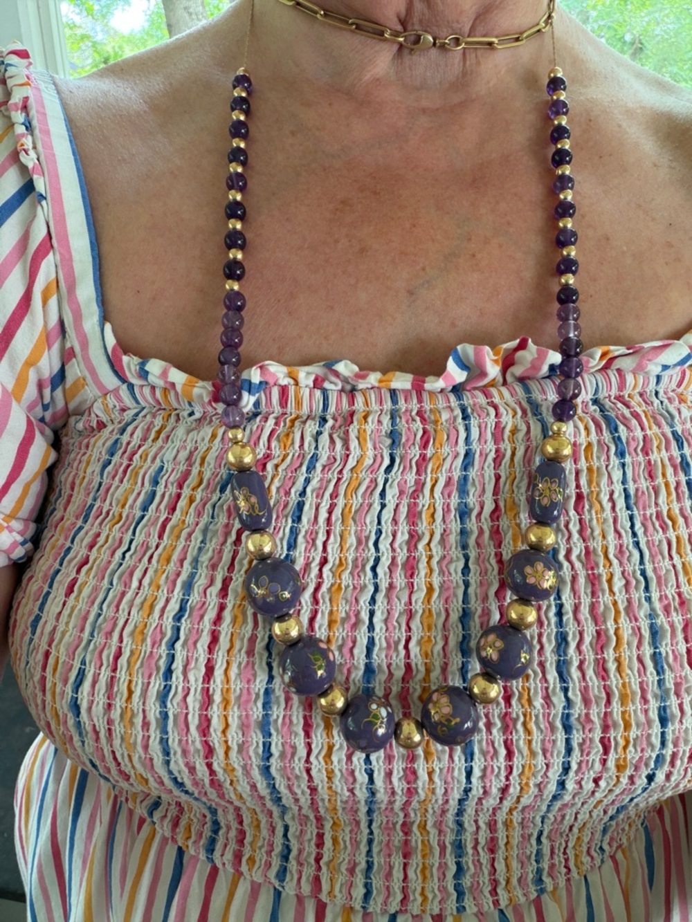 Vintage amethyst and gold add a bead necklace 14 carat